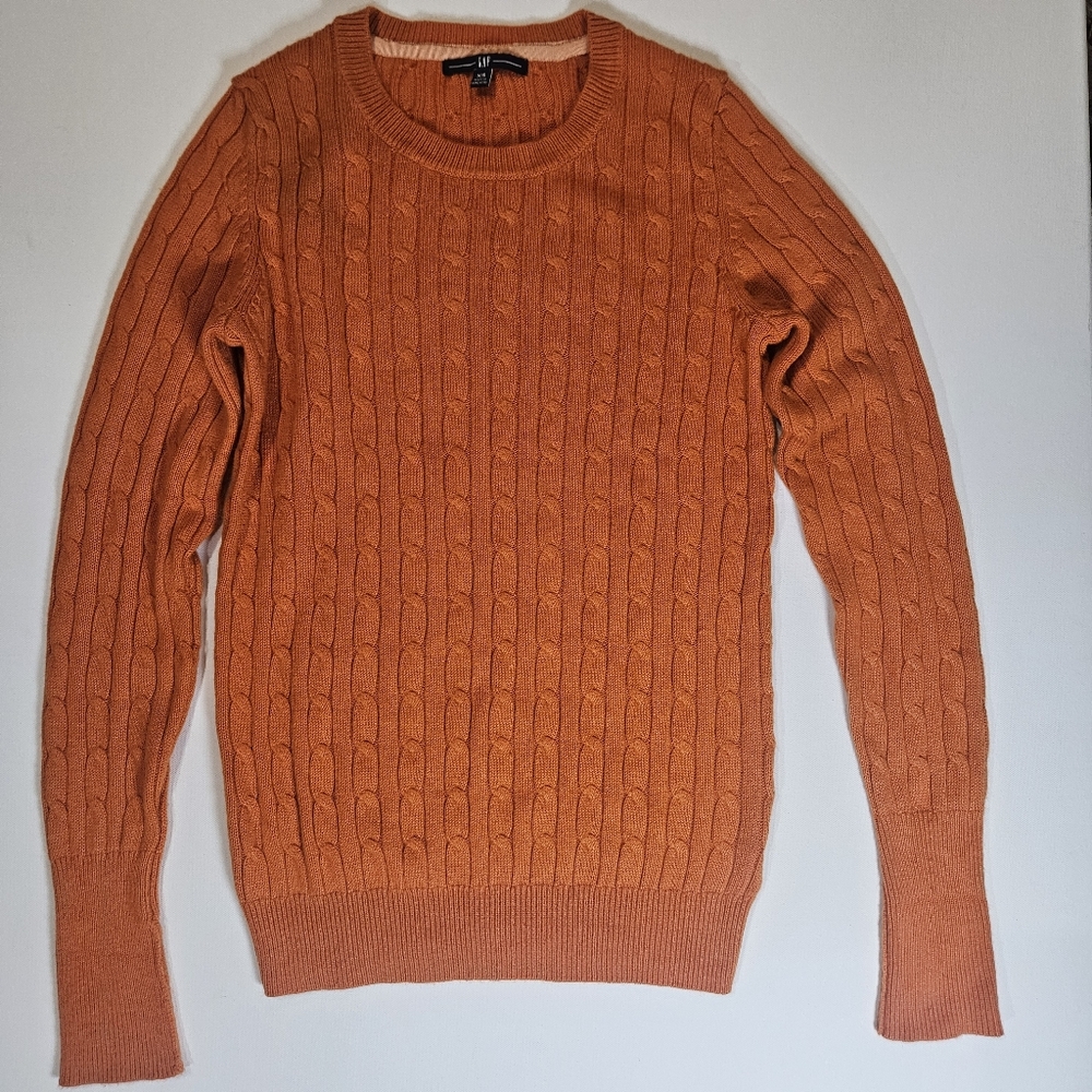 Gap Sweater Womens XS Orange Cableknit Fall Halloween 90s Warm Academia Banded‎